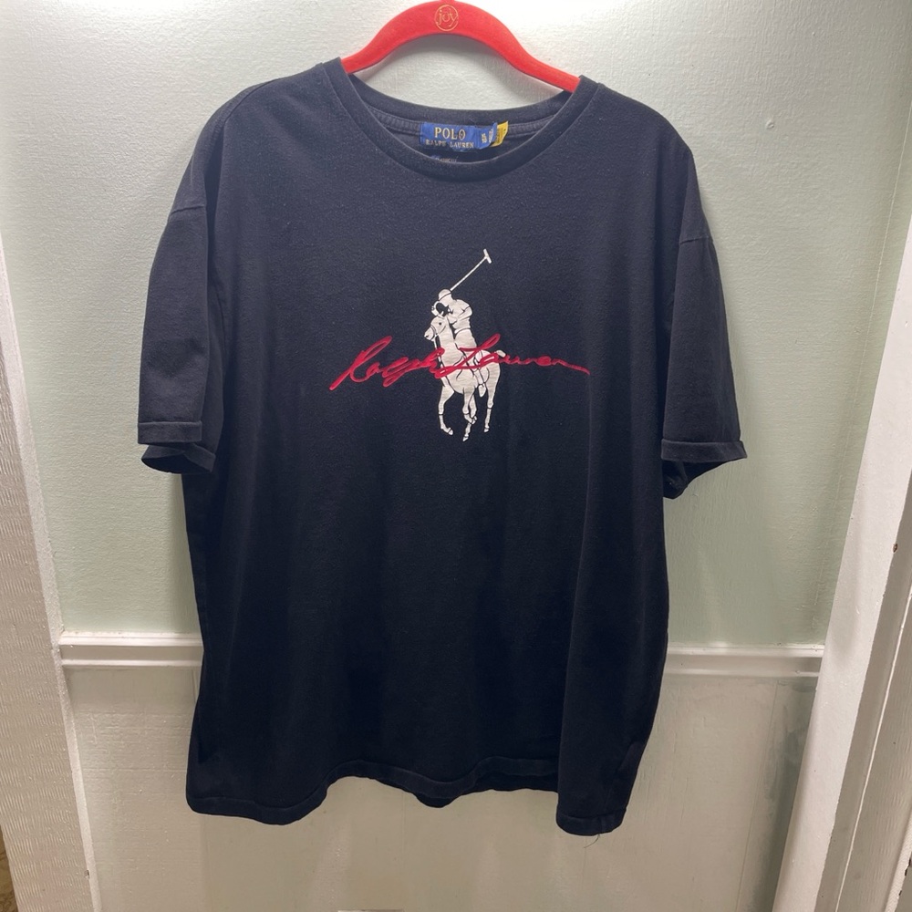 Ralph Lauren Black Tee with Red and White Graphic